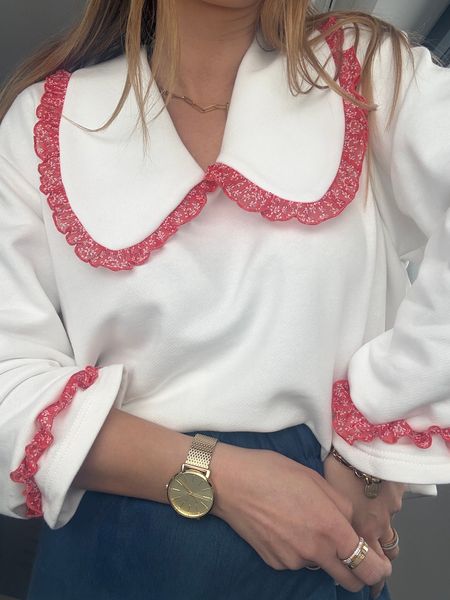 Bawełniana bluza z kołnierzem - biała 