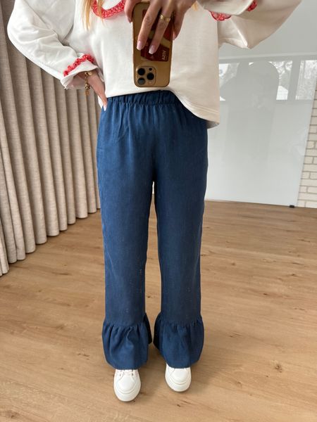 Spodnie z falbanką 100% tencel - granatowe  