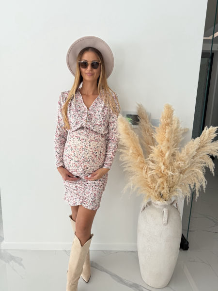 Sukienka ALINA - kremowa w kwiatuszki  