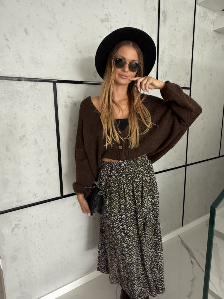 Spódnica SALLY - brązowa w białe kropeczki 