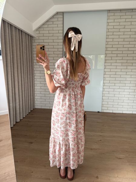 Lniana sukienka w kwiaty - beżowa 